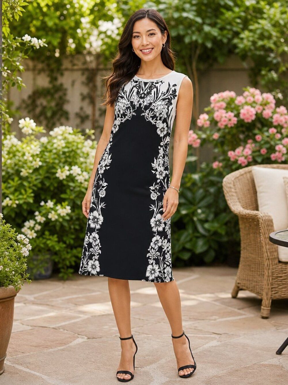 Apt. 9 Black & White Floral Midi Dress – Size Small (Like New)